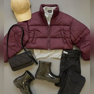 NWT Boohoo Boxy Puffer Jacket – Burgundy UK 16 / US 12 🔥